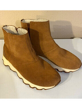 SOREL Women’s Sz 10 Brown Suede Faux Fur Lined Ankle Boots NL3128-224 Zip